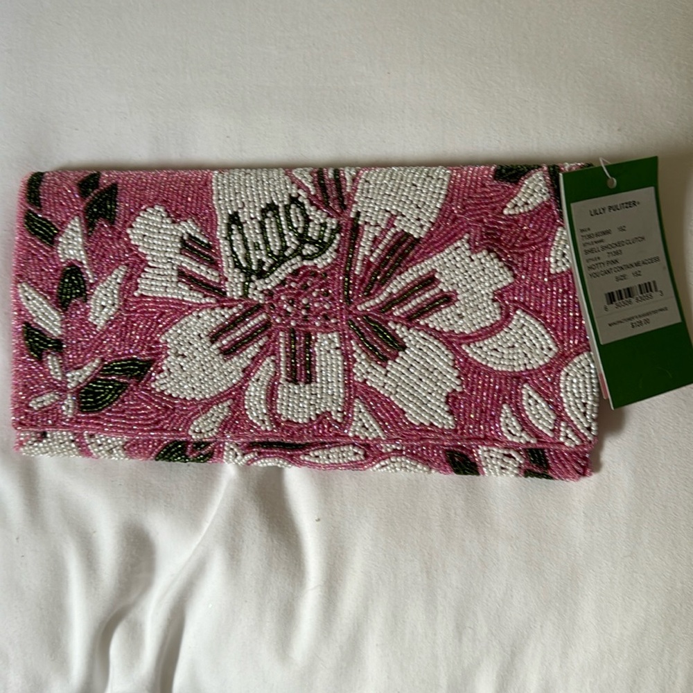 Lilly Pulitzer Shell Shocked beaded clutch “ hottie pink” NWT